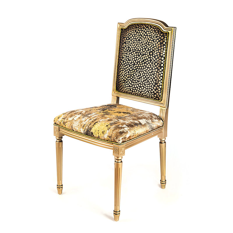 Mackenzie Childs Solid Wood King Louis Back Side Chair in Gold/Black